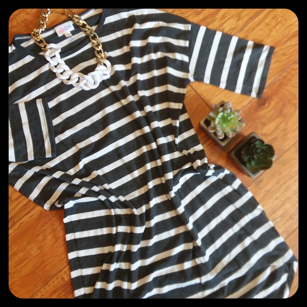XXS Charcoal & White Stripe Irma Tunic Lularoe
